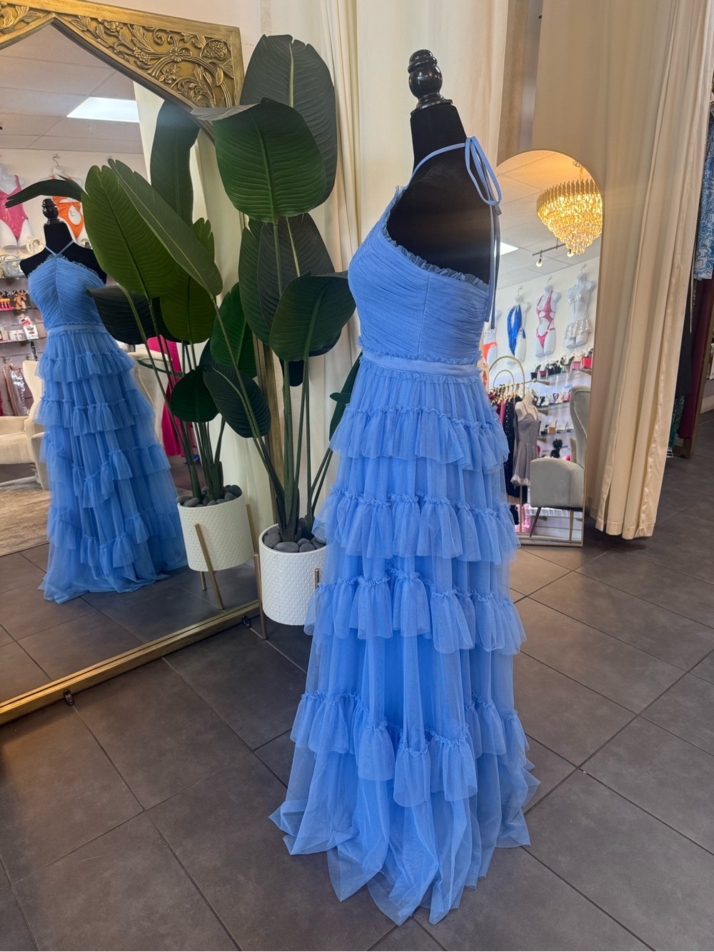 Camille La Vie Powder Blue Halter Ruffle Tiered Maxi Dress - Picture 4 of 4